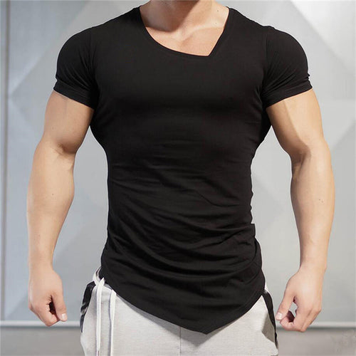 Cotton Slim V-Neck Workout Short Sleeve Gym T-Shirt