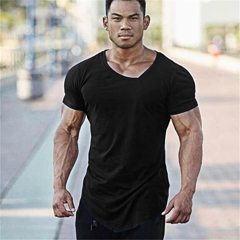 Cotton Slim V-Neck Workout Short Sleeve Gym T-Shirt
