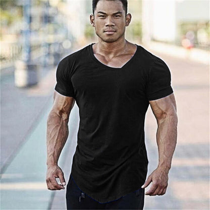 Cotton Slim V-Neck Workout Short Sleeve Gym T-Shirt